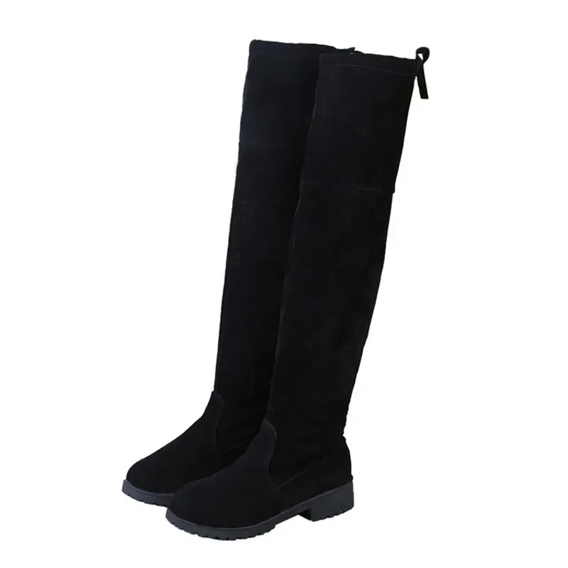 Inverno feminino novas botas altas do joelho dedo do pé redondo elástico anti deslizamento sapato camurça sexy rendas até moda bota quente senhoras sapatos botas mujer