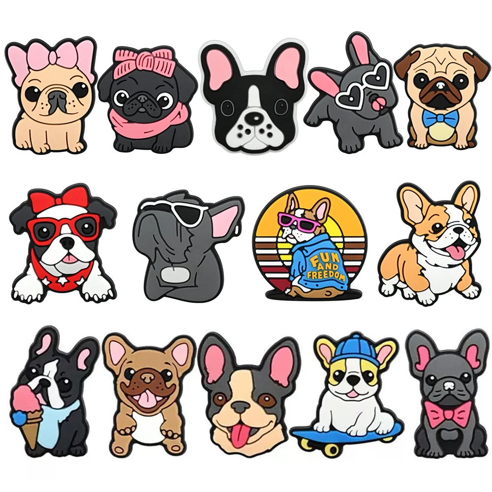 12-25Pcs Cute Animals Dog Shoe Charms For Slides Sandals Croc,PVC Shoes Decorations Accessories For Christmas Birthday Gift