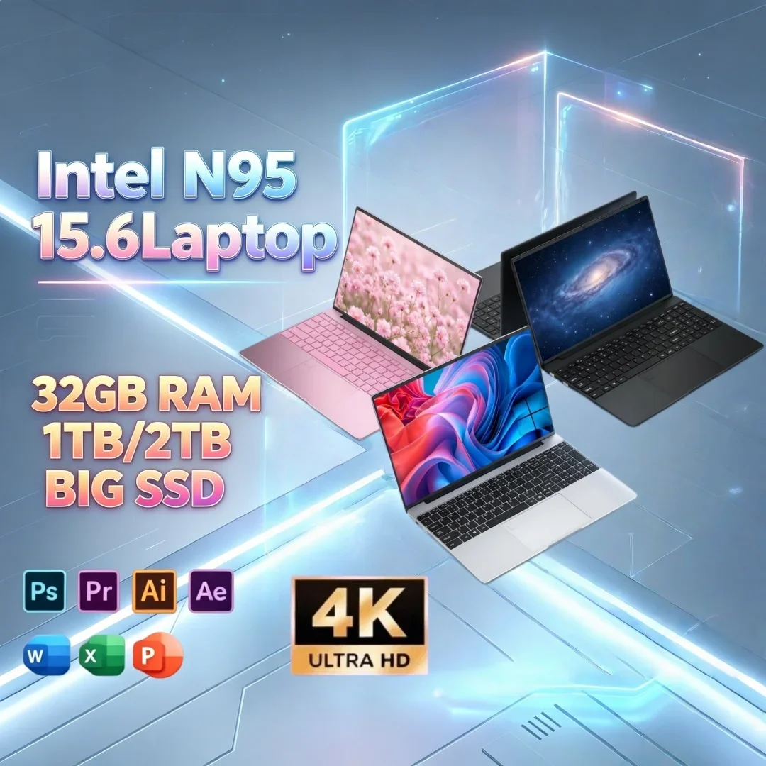 15.6 Inch Ultra Slim Notebook Intel N95 Hot Sale Fingerprint Unlock Three Colors Lightweight Business Office Laptop