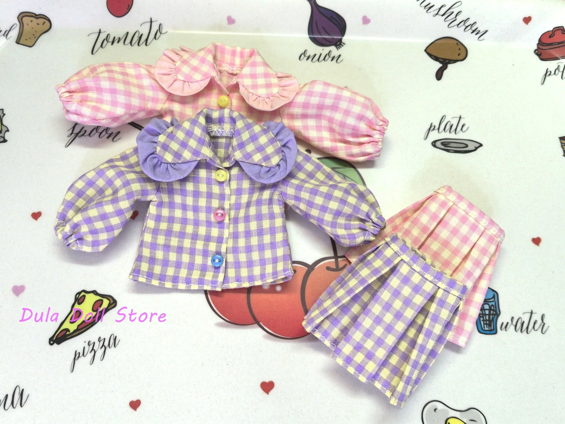 دولا ملابس دمى فستان وردي أرجواني متقلب دمية طوق علوي ومطوي Blythe ob24 ob22 Azone Licca 1/6 Bjd إكسسوارات دمي