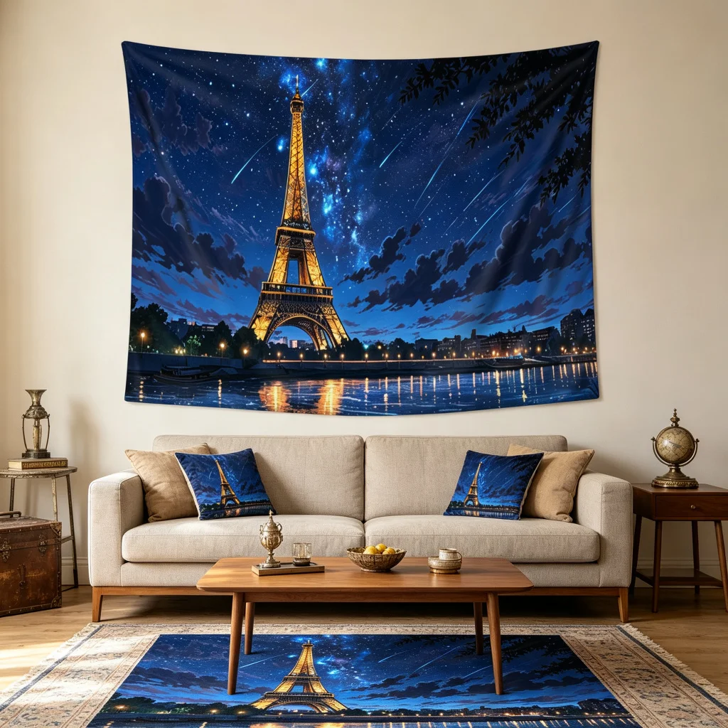 1PC Eiffel Tower Art Print Backdrop Banner, Bedroom Living Room Photo Background, Polyester, Home Decor, Wall Art