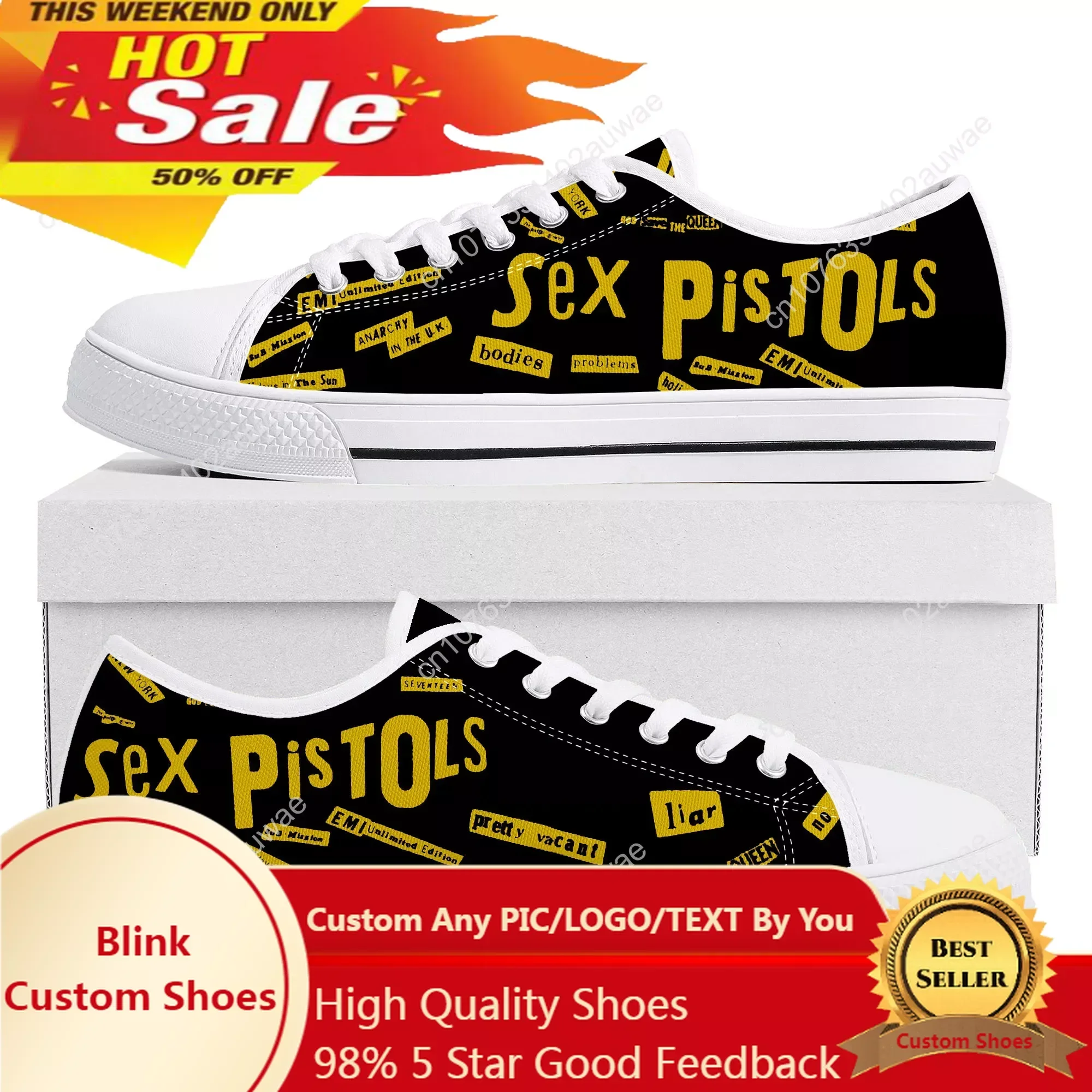 Sex Pistols-zapatillas de deporte Punk Rock Band para hombre y mujer, zapatos informales de lona, de alta calidad, personalizados