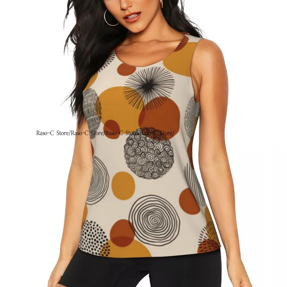 Women Casual Sport Yoga Vest Abstract Geometric Circles Quick Dry Running T-shirt Training Workout Gym Sleeveles