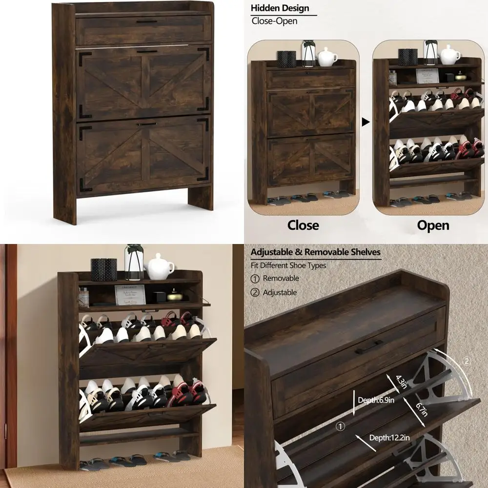 خزانة تخزين الأحذية قائمة بذاتها مع أدراج قابلة للطي للمدخل، وأدراج تنظيم مخفية، وحل تخزين خزانة الأحذية #1