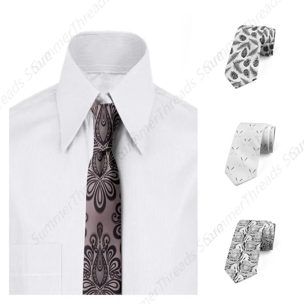 Men's Tie, Damask Black Motifs Charcoal Grey Ties