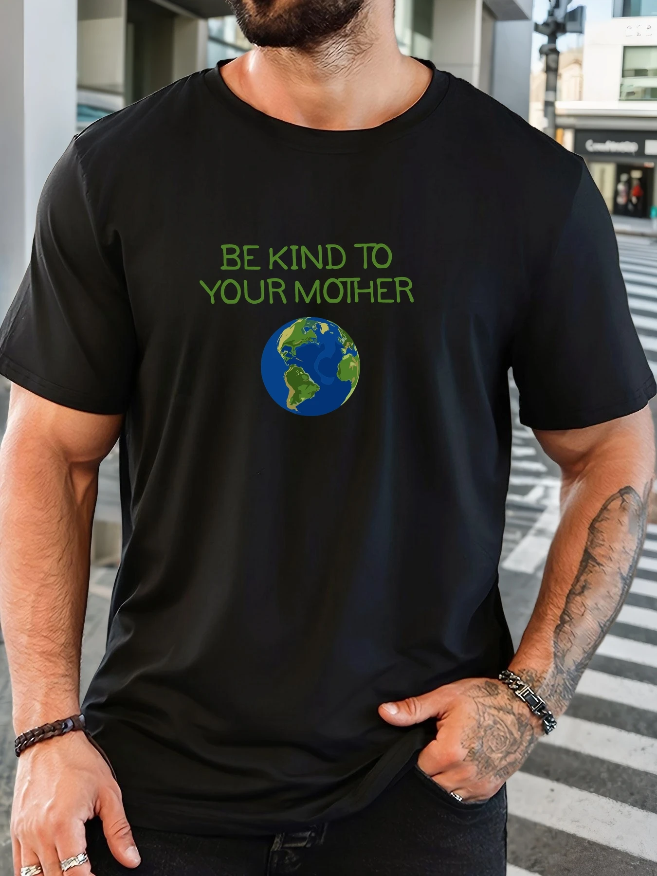 

MEN BE KIND TO YOUR MOTHER pattern summer casual crew neck short T-shirt