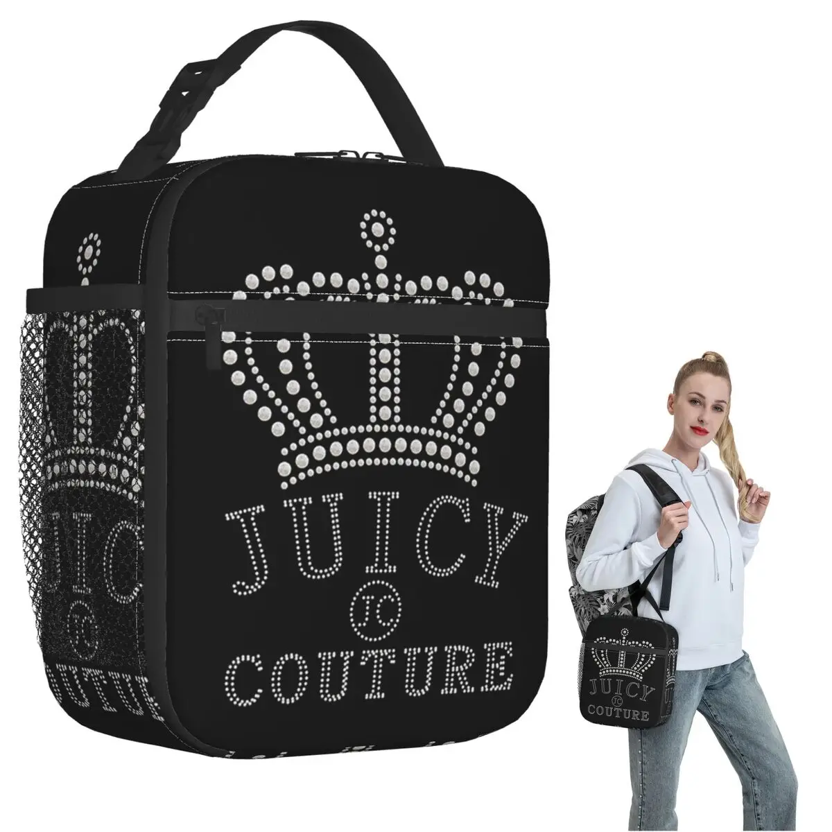 Bolsa de almuerzo aislada clásica Juicy Couture para mujeres y niños, cajas de comida portátiles, bolsa térmica para el almuerzo