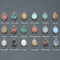 Facetada Conector Pedra Natural, Gemstone Oval, Encantos requintados para Fazer Jóias, DIY Boutique Pulseira e Colar Acessórios