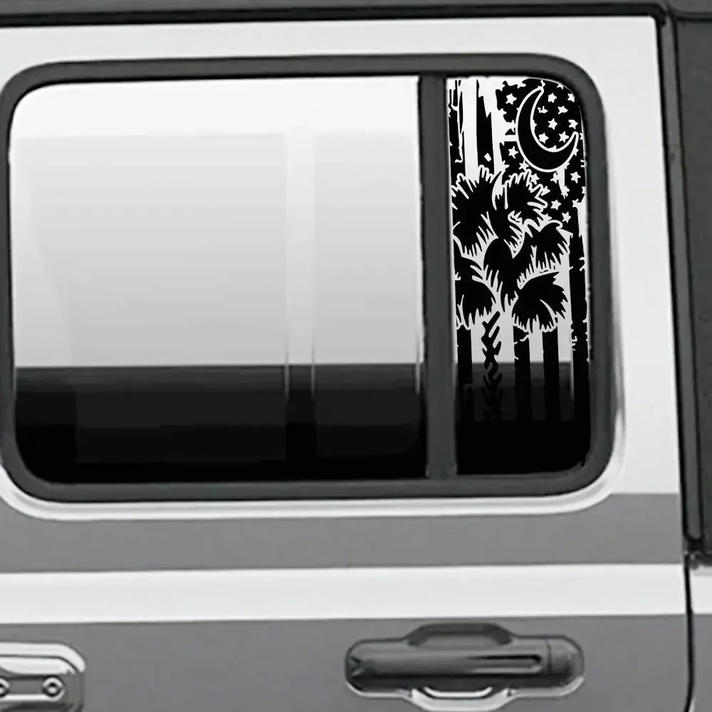 

Пошарпаный американский флаг с полумесяцем Palmetto, наклейка на боковое окно автомобиля, подходит для джипа, внешние аксессуары, виниловая наклейка из ПВХ