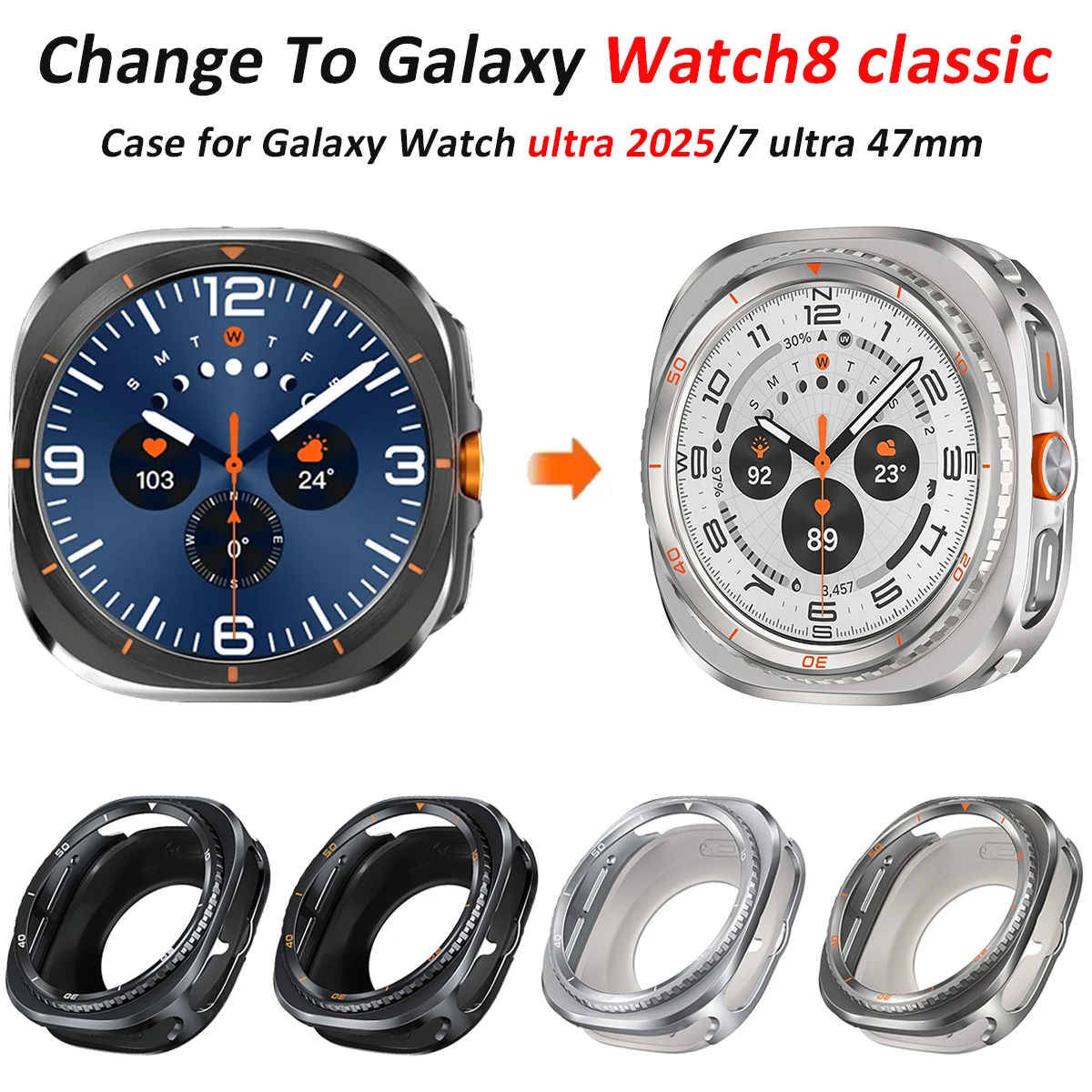 Ultra Upgrade To 8Classic Metal Case for Samsung Galaxy Watch Ultra 47mm Alloy Protective Cover for Watch Ultra Case Accessories
