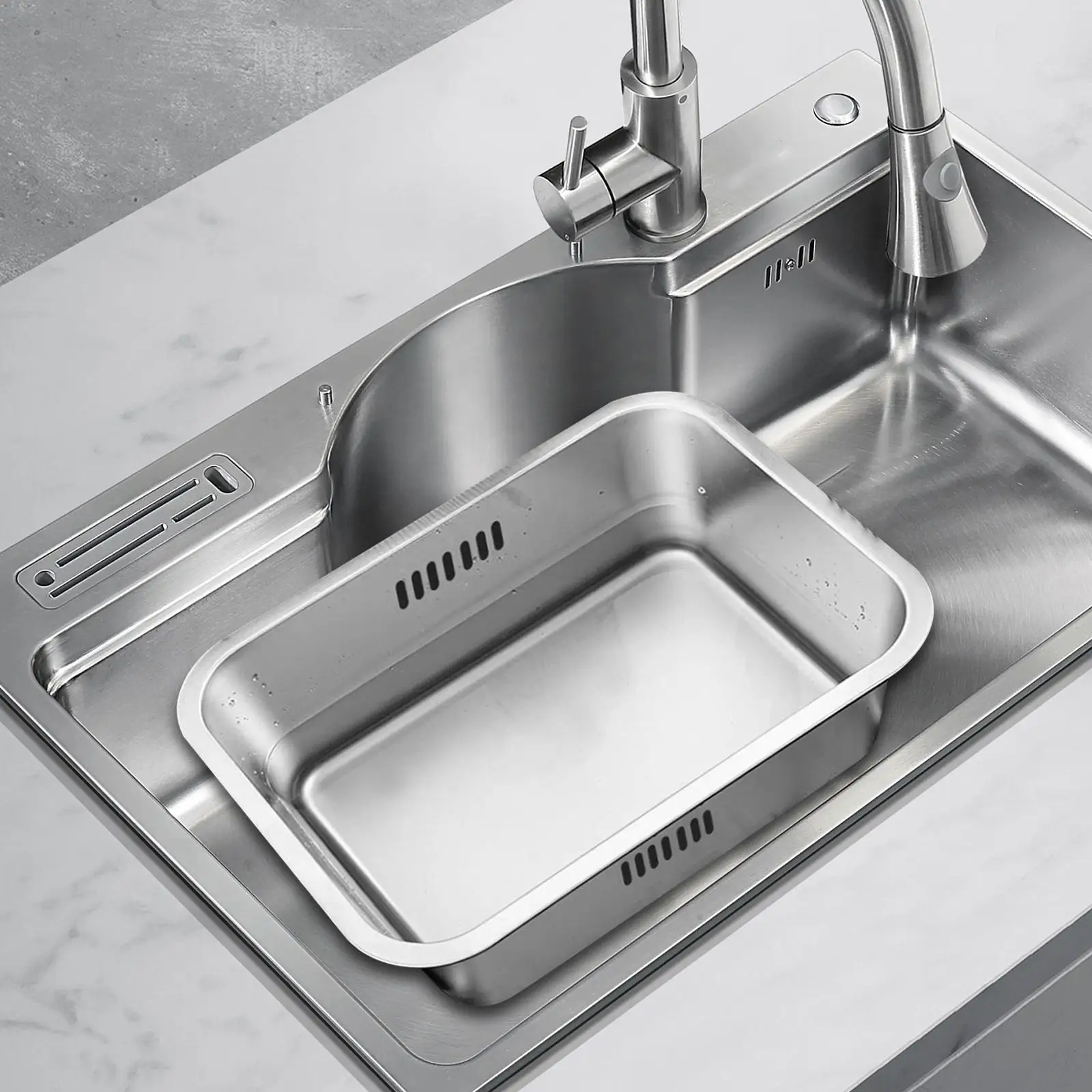 

Washing Basin Kitchenware with Side Drain Holes Sturdy Trendy Colander Drain Basket for Rice Pasta Spaghetti Barley Grapes
