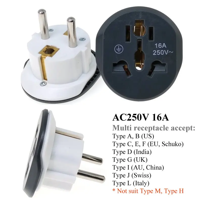 Schuko Plug Adapter Multi Oulet Socket AC250V 16A