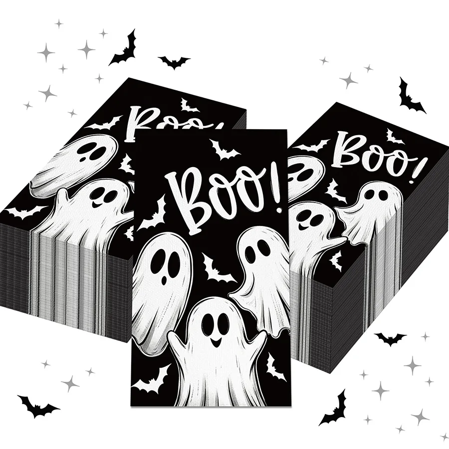 Cute Cartoon Ghost Decorative Napkins Boo Letter Bat Pattern Disposable Paper Napkins Halloween Birthday Party Table Supplies