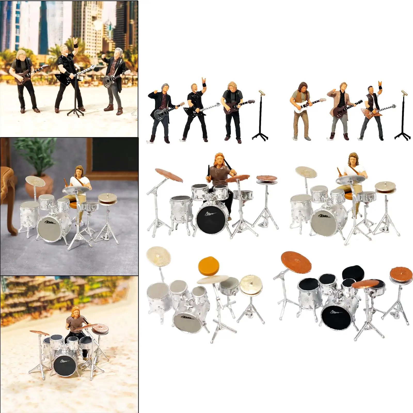 1:64 Scale Hand-Painted Rock Music Figures DIY Projects S Scale Miniature Scenes