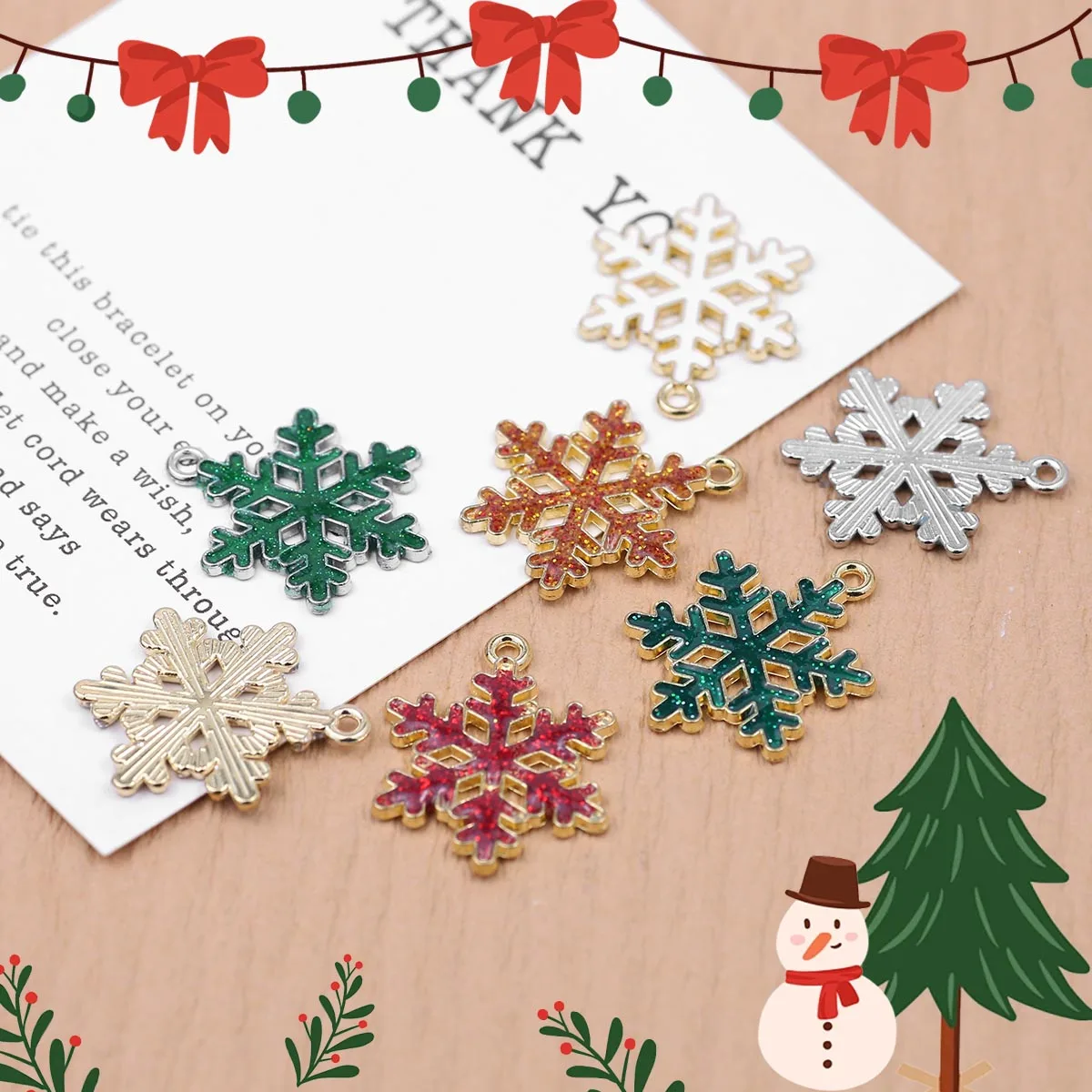 Alloy 5-Piece Drip Snowflake Pendant Assorted Colors Handmade DIY Jewelry Making Earrings Bracelet Accessories