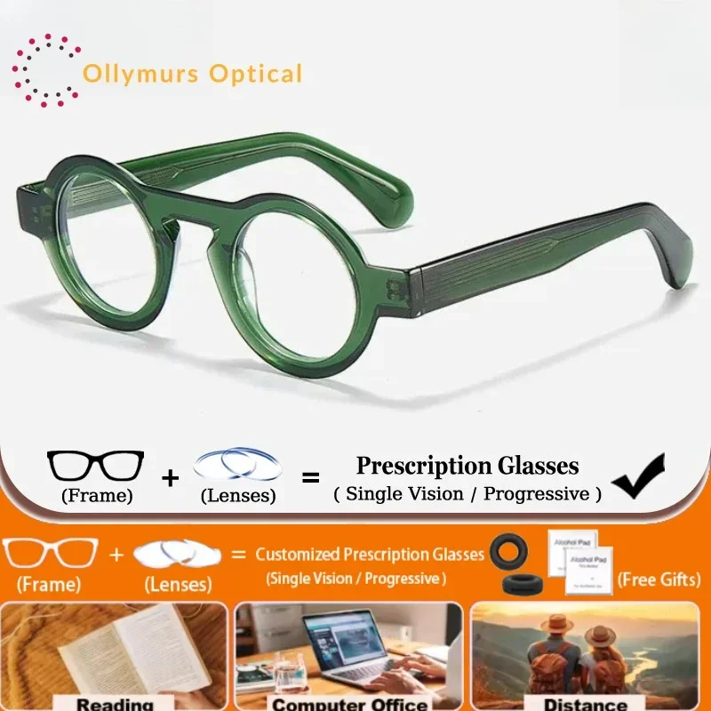 

Ollymurs New Punk Design Round Prescription Glasses High Quality Acetate Progressive Eyeglasses Men Women Reading Optical Eyewea