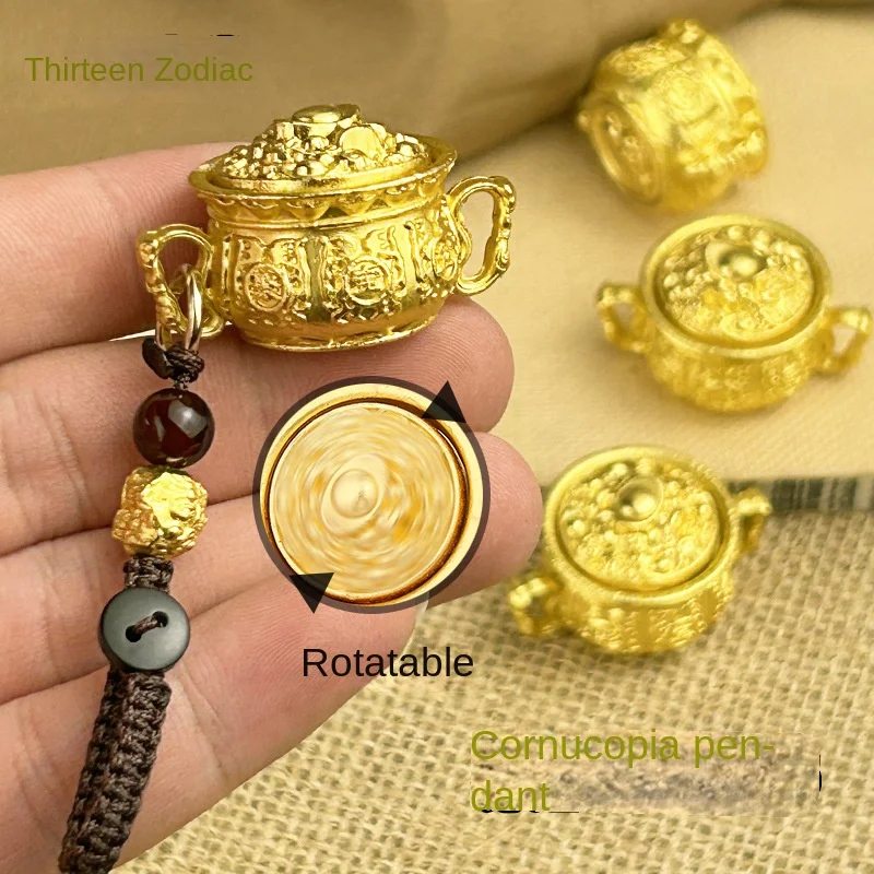 

Creative New Twelve Zodiac Imitation Brass Treasure Bowl Rotating Men and Women Hanging Decoration Car Keychain Pendant