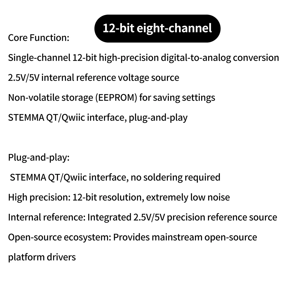 8-Kanal-Programmierbares DAC-Modul, Hochleistungs-I2C-Digital-Analog-Wandler mit STEMMA QT/Qwiic-Schnittstelle für Sensoren – Detail 7