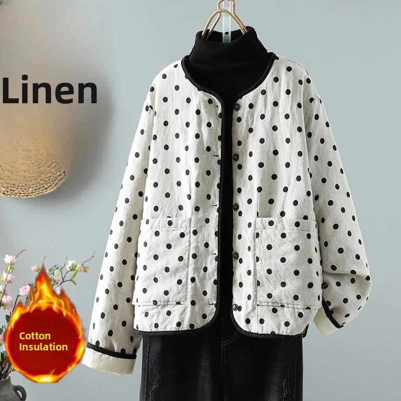

Ретро-куртка из хлопка и льна для женщин, новая зимняя свободная повседневная теплая одежда из льна и хлопка, стеганое пальто с длинными рукавами