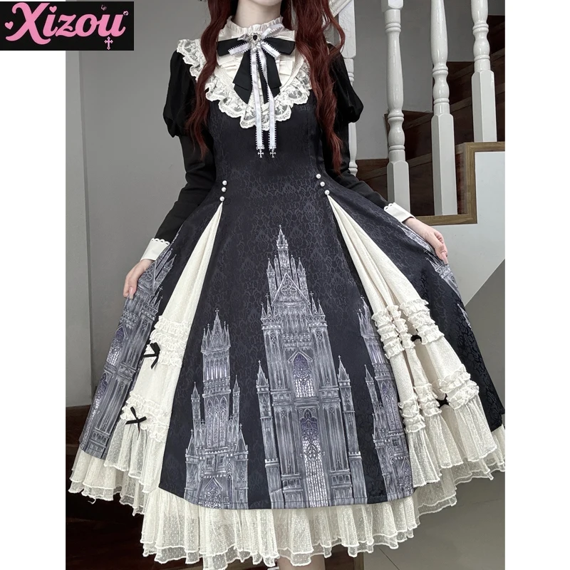 

2025 Autumn New Sweet and Fresh Long-sleeved Elegant Lolita Exquisite Dark Goth Style A-word Dress Spring and Autumn Women