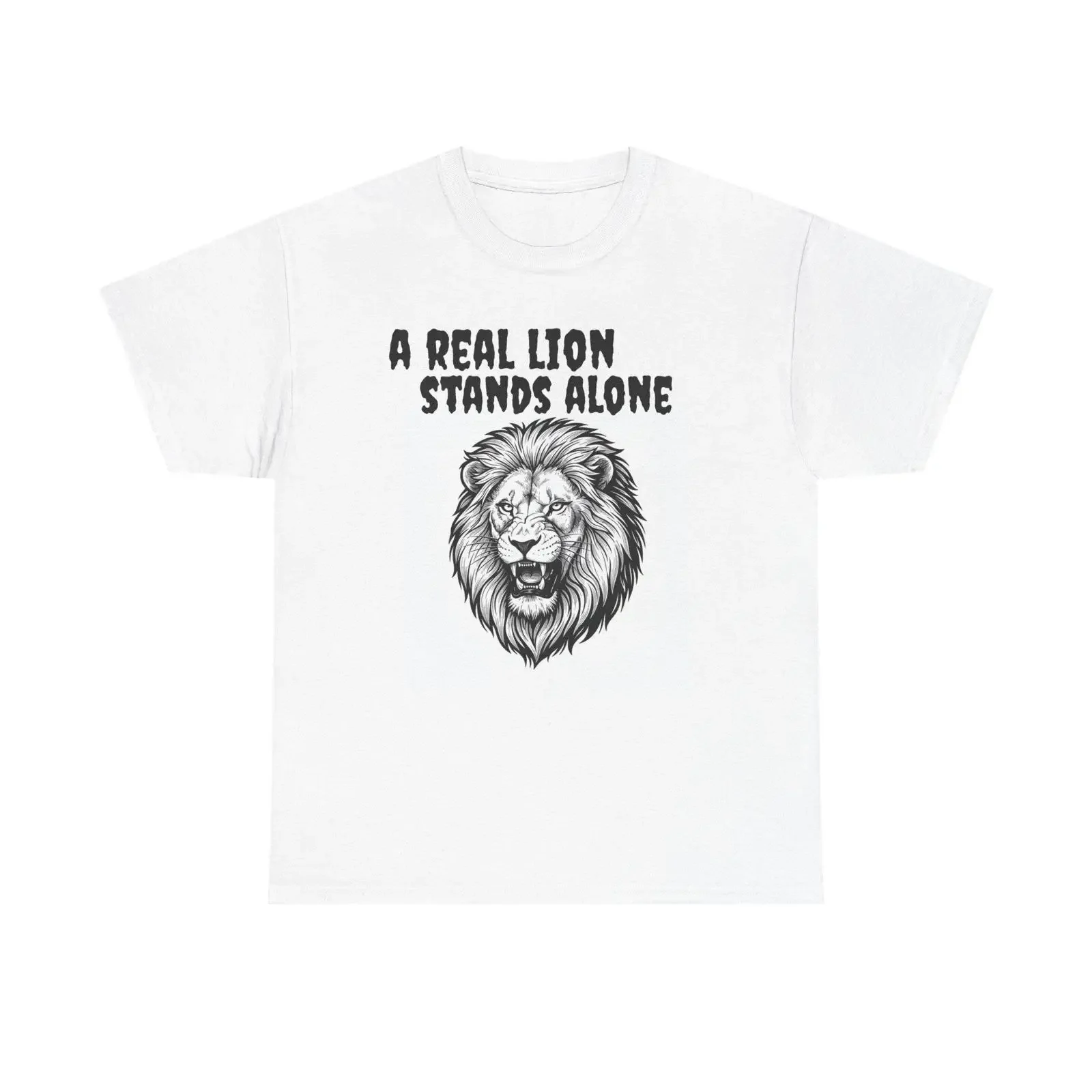 A Real Lion Stands Alone T Shirt Head Illustration Wildlife vintage Washed Stretched streetwear designer clothes