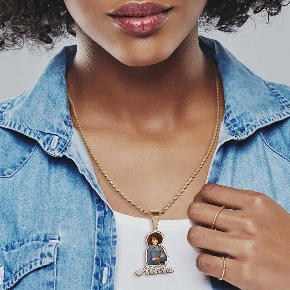 Lemegeton Customized Photo Name Necklace Single Sided Print Picture Pendant Women Men Stainless Steel Jewelry Pet Family Gifts