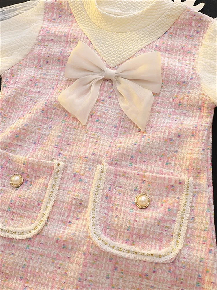 Elegante kinder Kleider Für Mädchen Mode Bogen Langarm Prinzessin Kinder Geburtstag Party Kleid Frühling Weiche Baby Kleidung Outfit – Detail 4