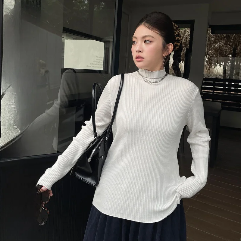 

plus Size Women's Knitted Long Sve f High Collar Base irt Casual Sle Slimming Top Inner Wear Outer Wear Autumn Winter