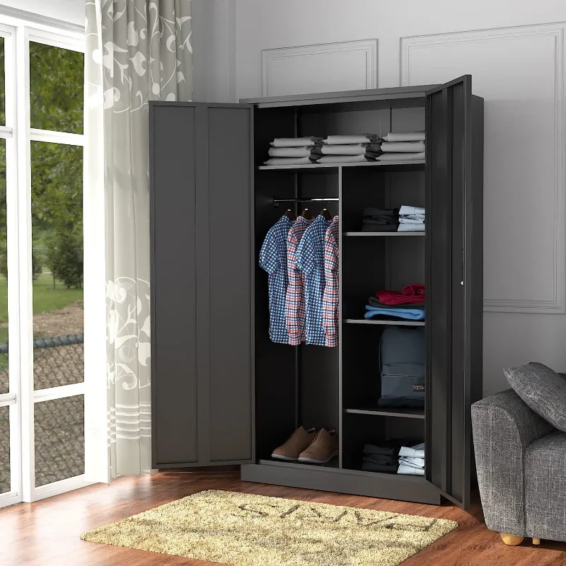 Metal Lockers with Locking Doors, 72 Inch Garment Coats Steel Storage Freestanding Closet