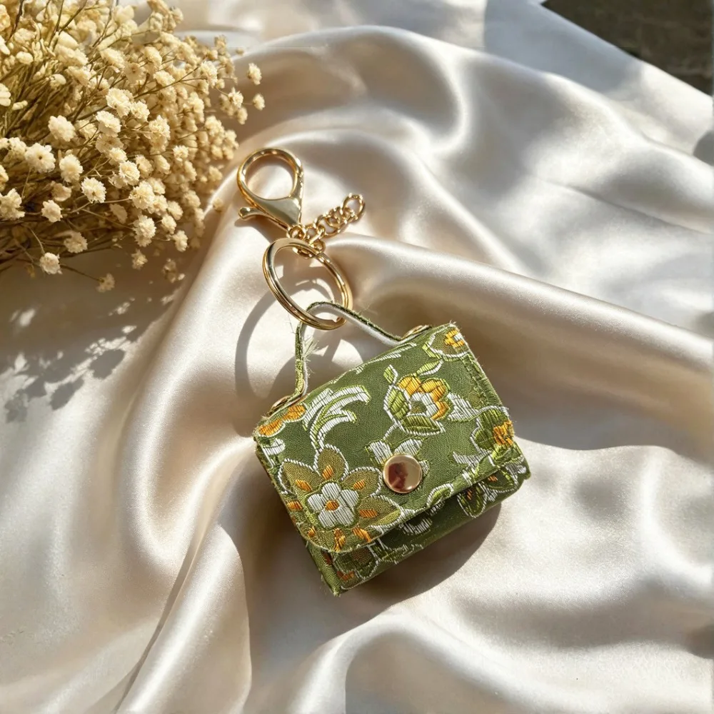 Jacquard Weave Jacquard Earbud Case Charm Compact Size Traditional Pattern Embroidered Coin Purse Lightweight Multiple Colors