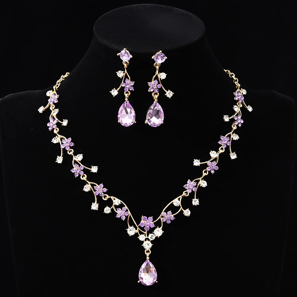 Luxuriöses Zirkon-Blumen-Anhänger Halskette und Ohrringe Schmuckset für Damen, Zierliche Kristall-Tropfen-Ohrringe Accessoires – Detail 8