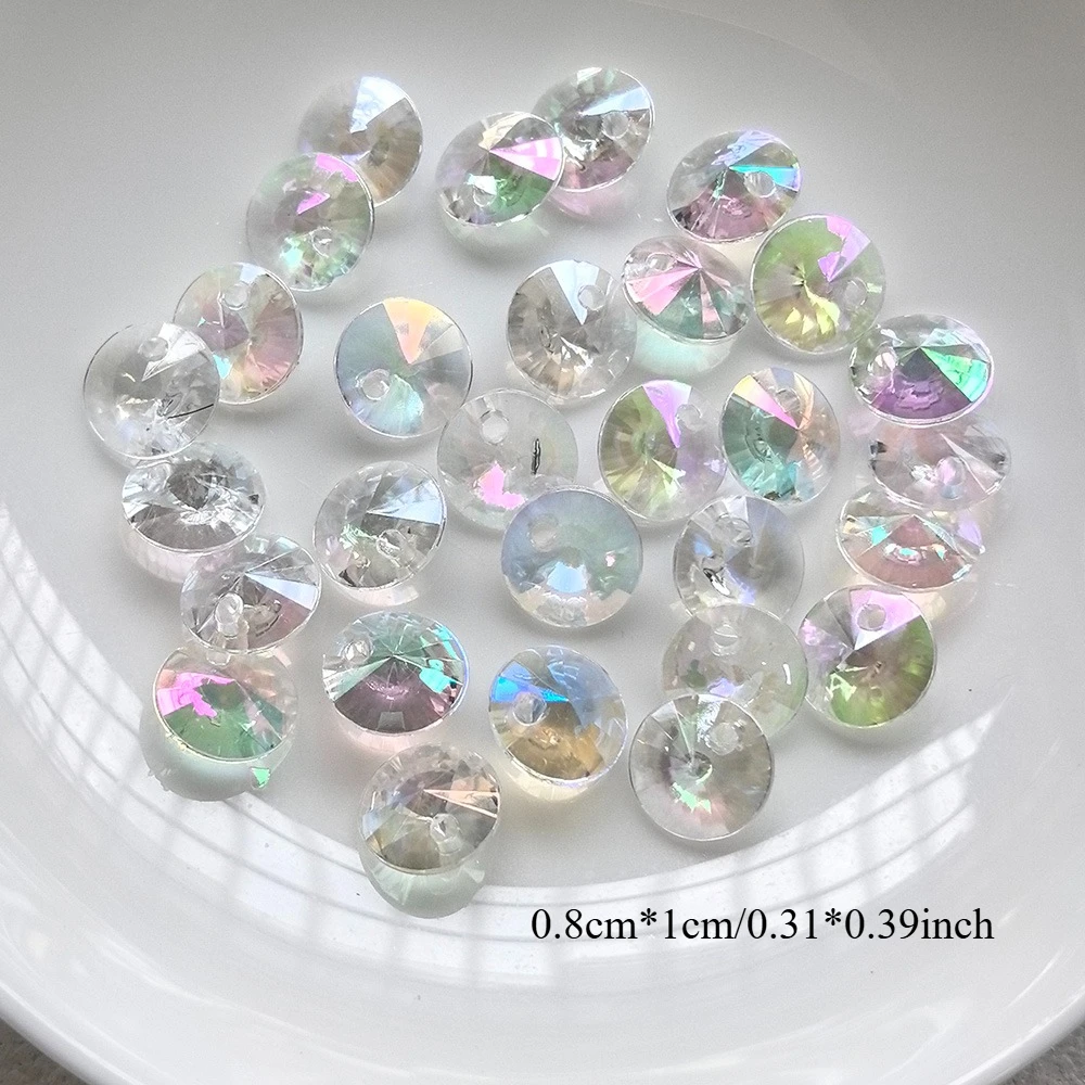 8mm 10mm Transparent Pointed Back Single Hole White AB Satellite Acrylic Rhinestones for Dress Sewing DIY Crafts