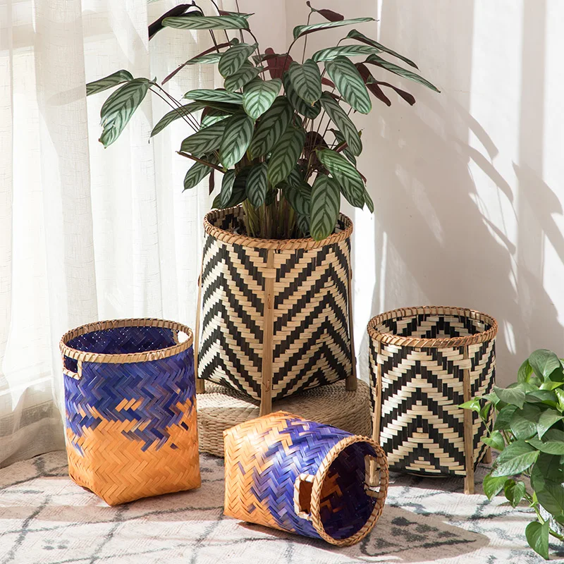Handcrafted Creative Grass Woven Flower Pot Decorative Rattan Bamboo Basket Handmade Plant Arrangement Storage Basket