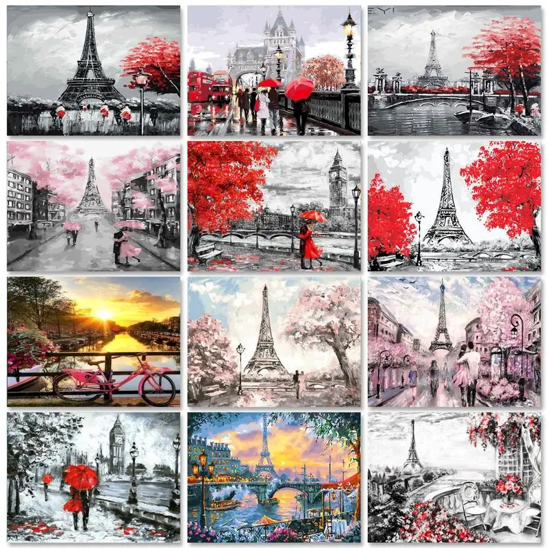 

GATYZTORY Frame Diy Painting By Numbers Paris Tower Acrylic Canvas Painting Landscape Modern Wall Art Picture Diy Gift 60x75cm