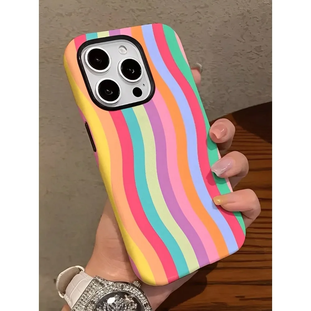 

Multi-Color Gradient Wave Stripes Two-In-One Matte Texture Phone Case Suitable For Compatible With Iphone17,16, 15, 14, 13, 12,