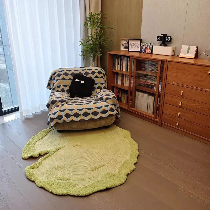 Handmade Wool Simple Green Carpet for Living Room Modern Sofa Coffee Table Bedside Mat Thick Study Room Round Rug Bedroom Villa