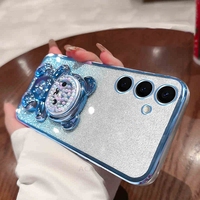 A 16 15 35 55 Cute Bear Holder Plating Silicone Case For Samsung Galaxy A16 A55 A35 A25 A15 A05s A14 A24 A34 M14 M54 Stand Cover