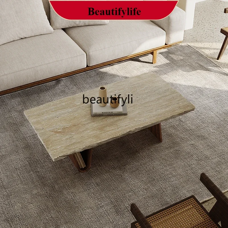 

Wabi Sabi Wind Natural Travertine Coffee Table Home Minimalist Coffee Table Homestay Retro Reception Table G1218