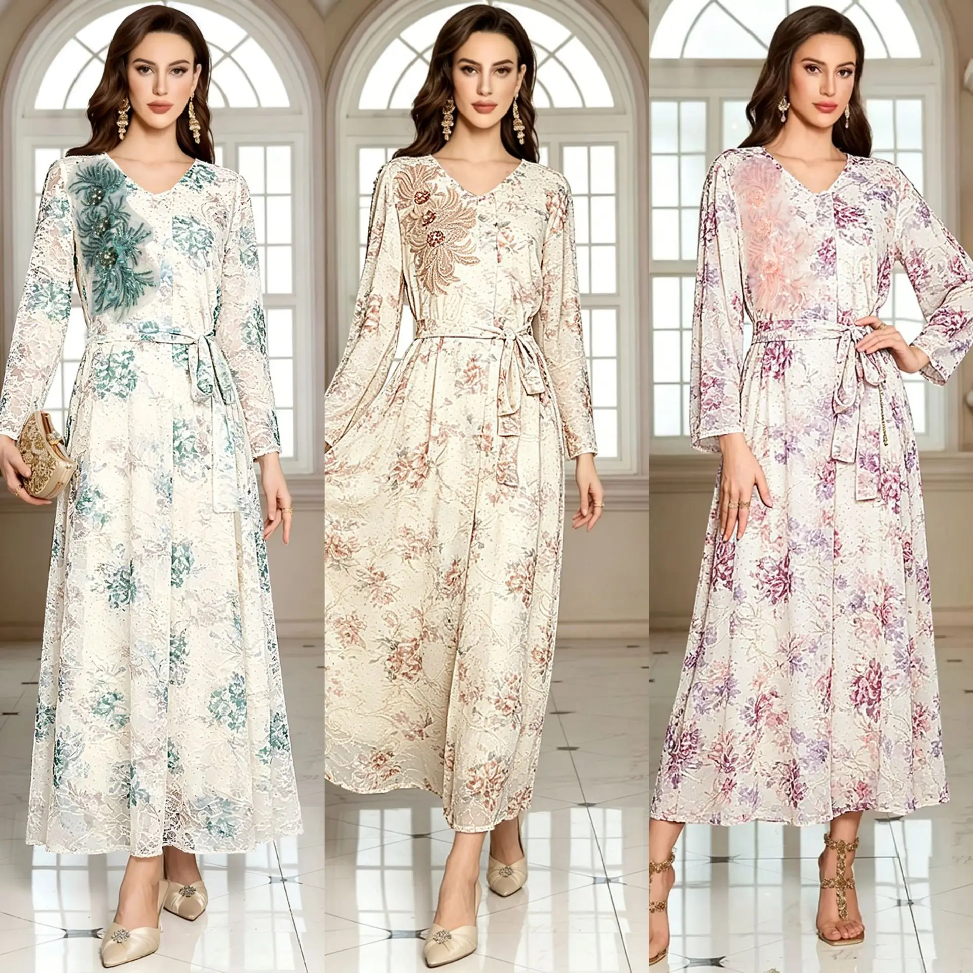 

Muslim Dress Abaya Women Eid Party Dresses Jalabiya Ramadan Diamonds Lace Up Vestidos Arab Long Robe Morocco Dubai Kaftan 2026
