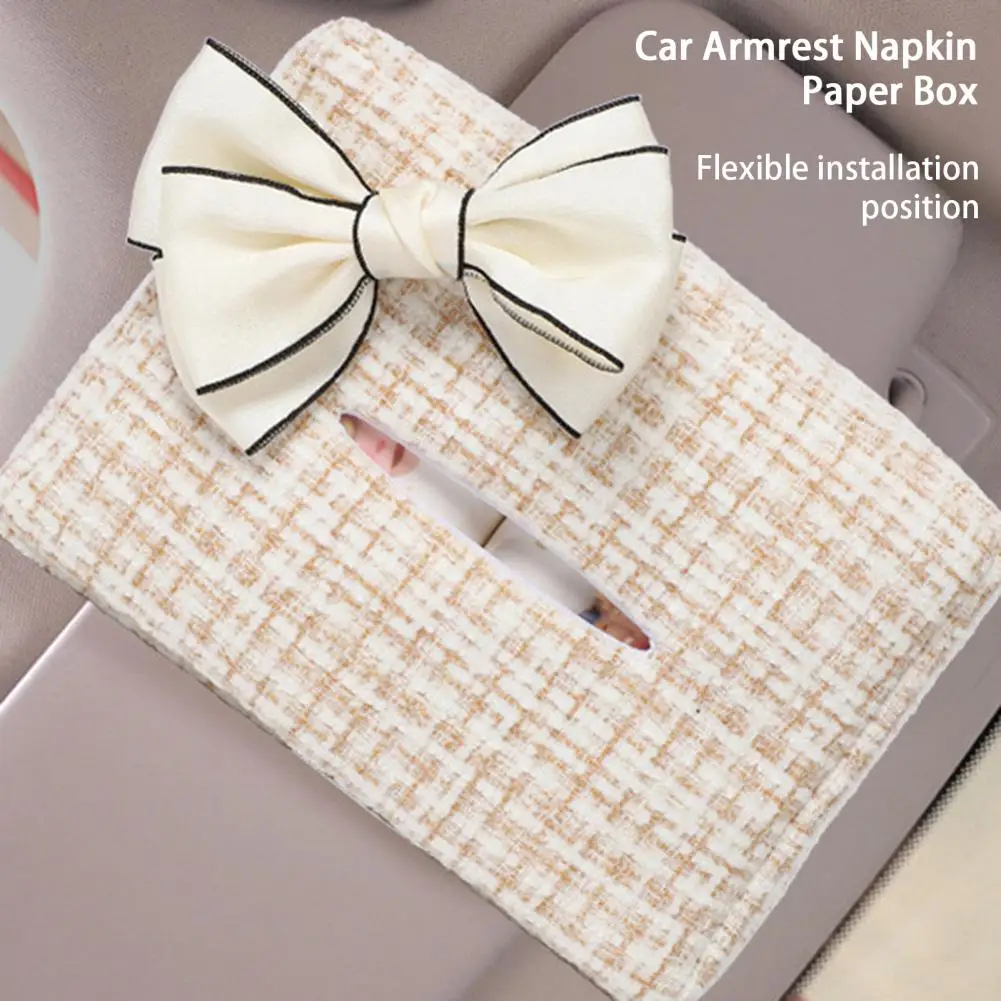 Car Tissue Holder  Practical with Bowknot Large Capacity  Luxury Car Seat Back  Napkin Box for Home