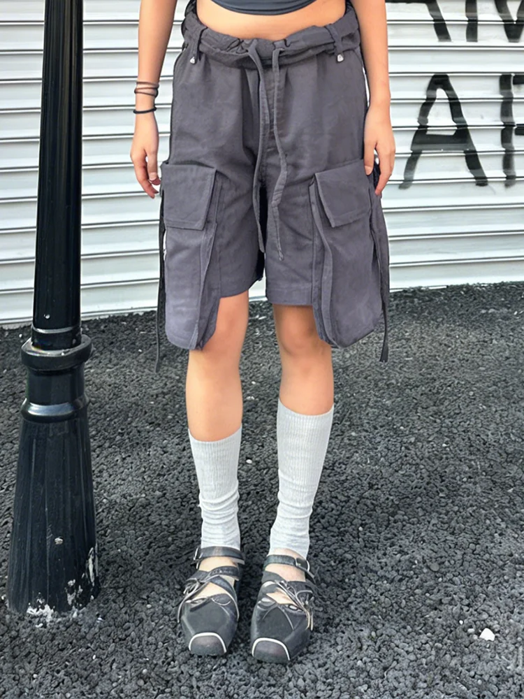 PBAP النساء واسعة الساق البضائع الجينز الجورت جيوب كبيرة عادي أضعاف أكثر من الرباط الخصر برمودا سراويل قصيرة خمر الصيف عمال #4