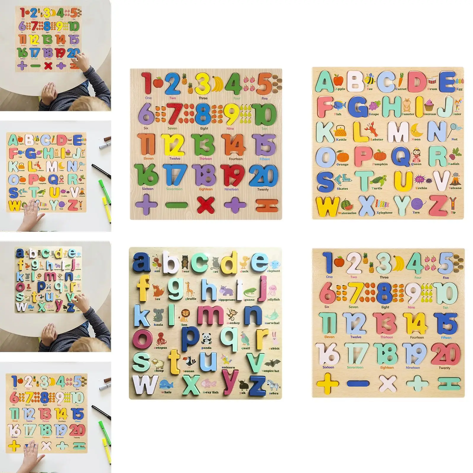 Wood Pegged Puzzle Board Educational Toy Bright Color Children's Alphabet Puzzle