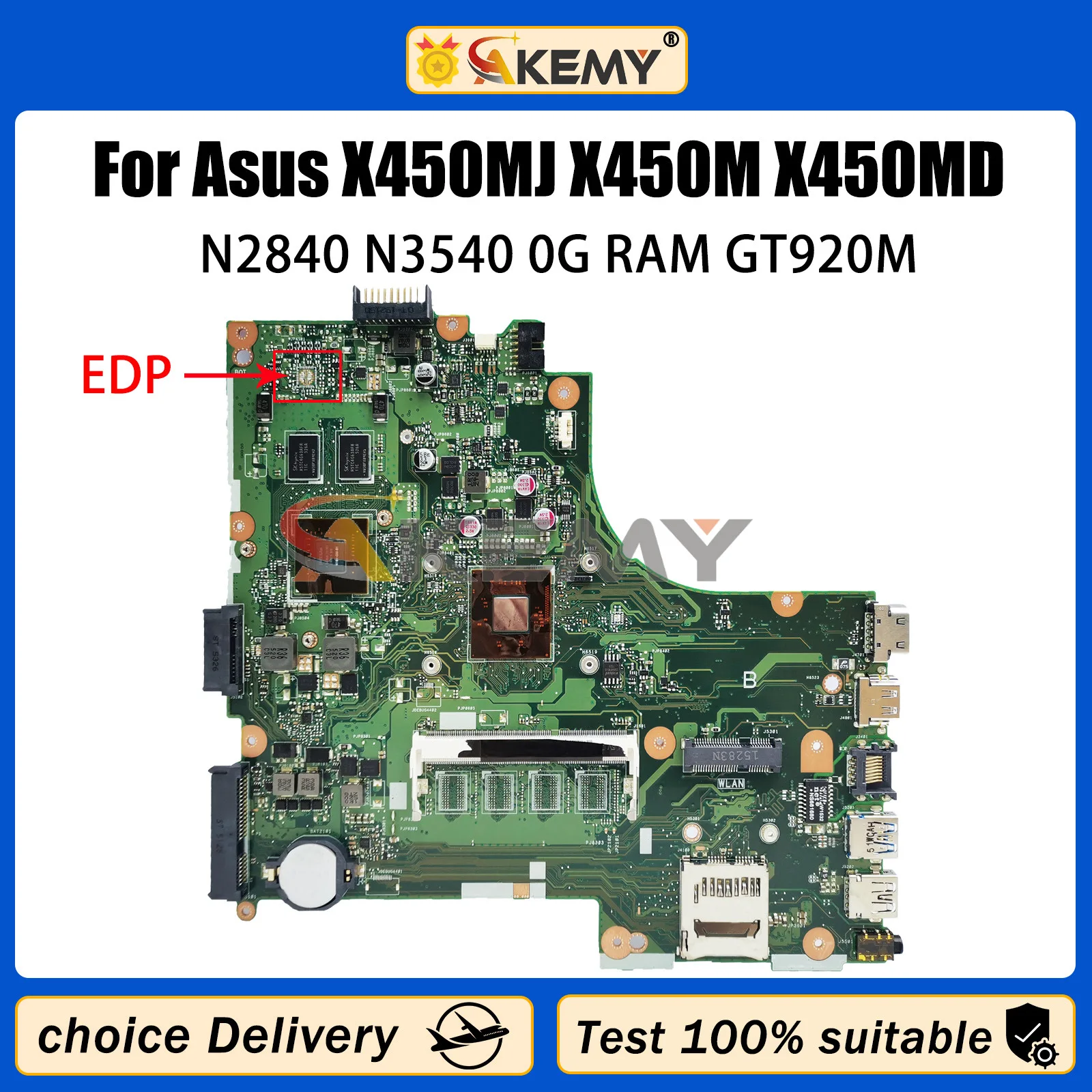 

AKEMY X450MJ Mainboard For Asus X450MD X450M X452M Laptop Motherboard With N2840/N3540 CPU 0G RAM GT920M Fully tested OK