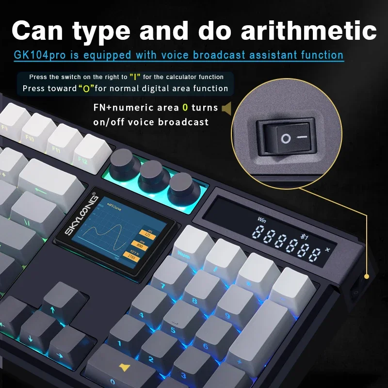 SKYLOONG GK104 Pro Mechanical Keyboard Customization 3 Mode Wireless Bluetooth RGB 3 Knobs 2.0 Screen Hot Plug PBT Game Office