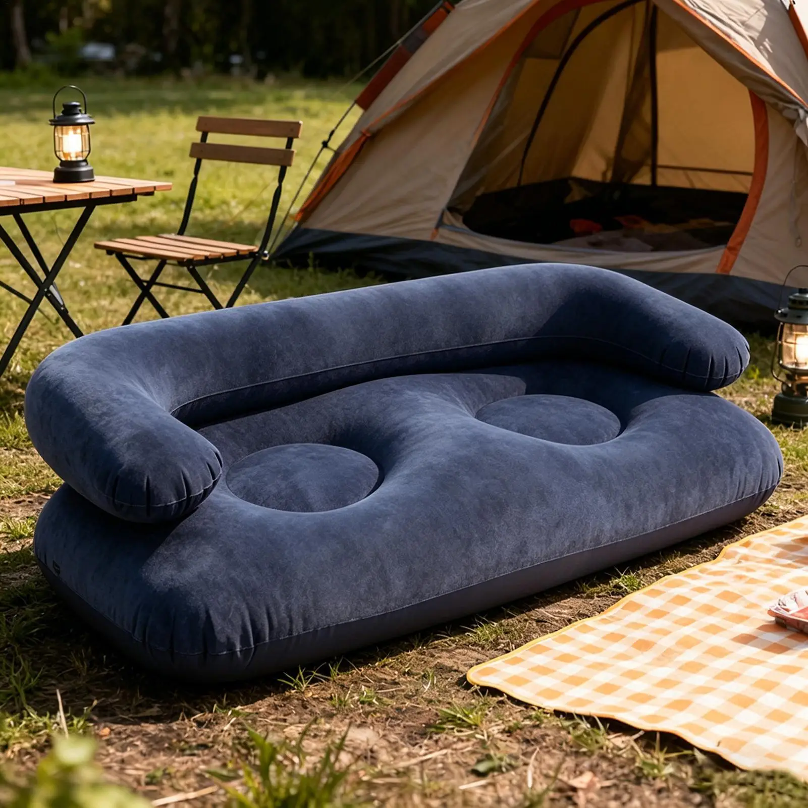 Double Inflatable Air Sofa Two-Seater Lazy Couch Heavy Duty Leak Proof Inflatable Lounge Furniture Indoor Outdoor Camping view 2