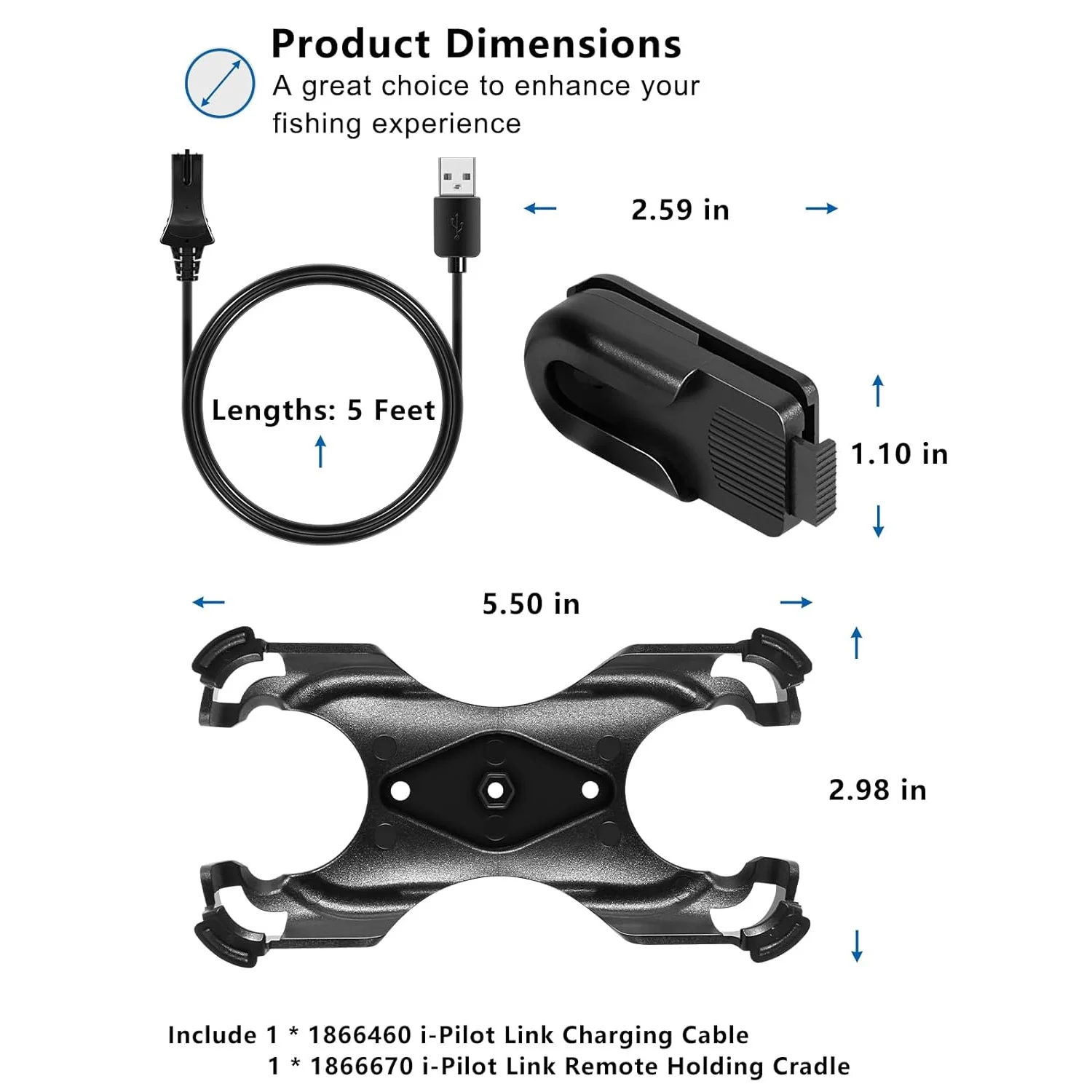 (2 Pcs/Set) 1866460 Charging Cable Kit &1866670 Remote Holding Cradle for Minn Kota i-Pilot Link Rechargeable Remote