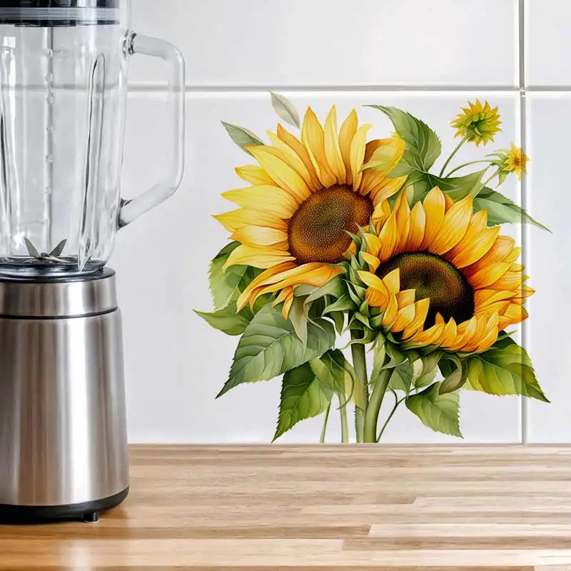 Watercolor Sunflower Floral Wall Sticker Bathroom Toilet Decor Living Room Cabinet Refrigerator Home Decoration Decals M1541