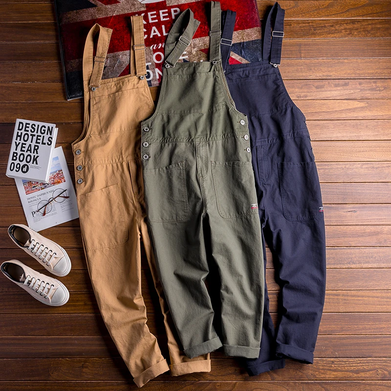 

Youth Vintage Casual Pants Men's Straight Leg Workwear Overall Harn Loose Khaki Color One-Piece Overalls Trendy Sle