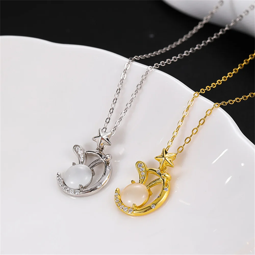 

Korean Women's Moon Rabbit Necklace, S925 Sterling Silver, Star Design Niche High-End Sense Collarbone Chain