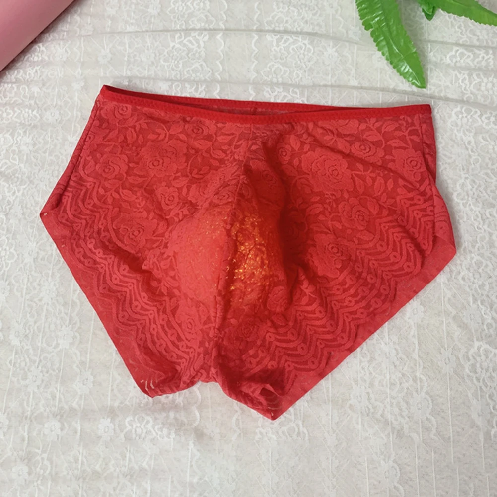 Enhance Scrotum Bulge Pouch Briefs Sexy Mens Bikini Panties Elastic Underwear Mesh Sheer Thong Lace Pouch G-String